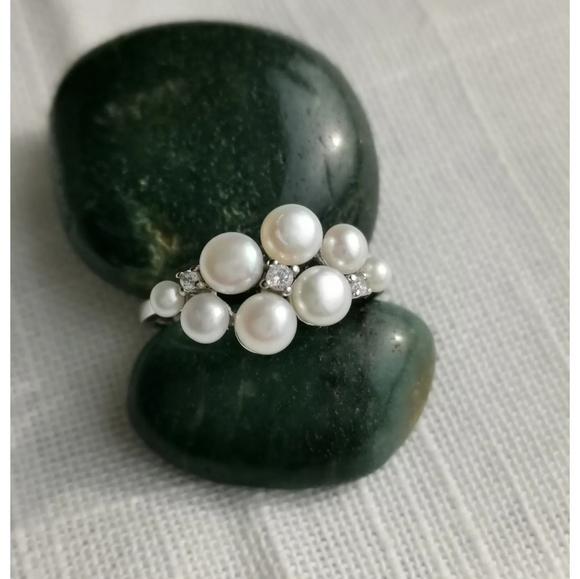 Sterling silver cultured white pearl cz ring size 8 🆕 - Picture 1 of 7